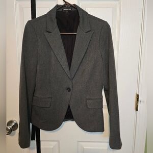 Express Charcoal Tailored Blazer Single Button Closure 6